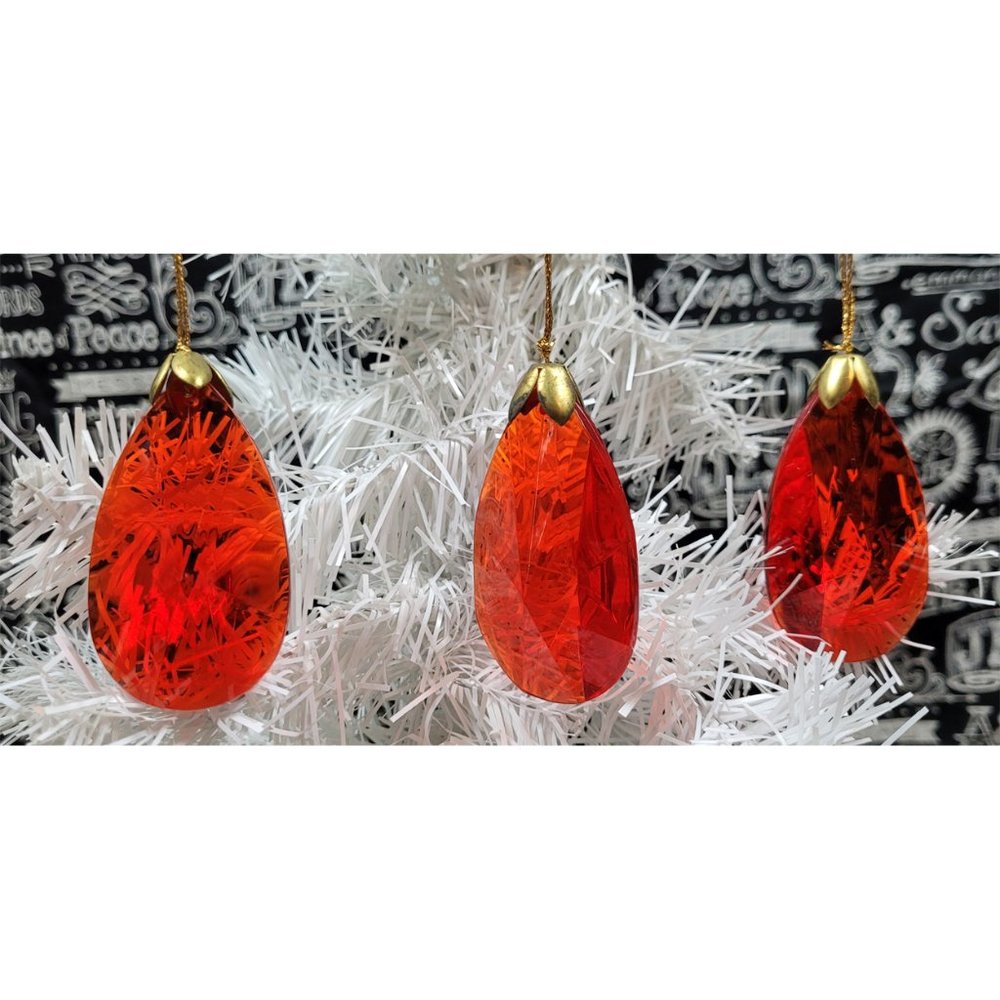 3 Red Tear Drop Christmas Ornaments